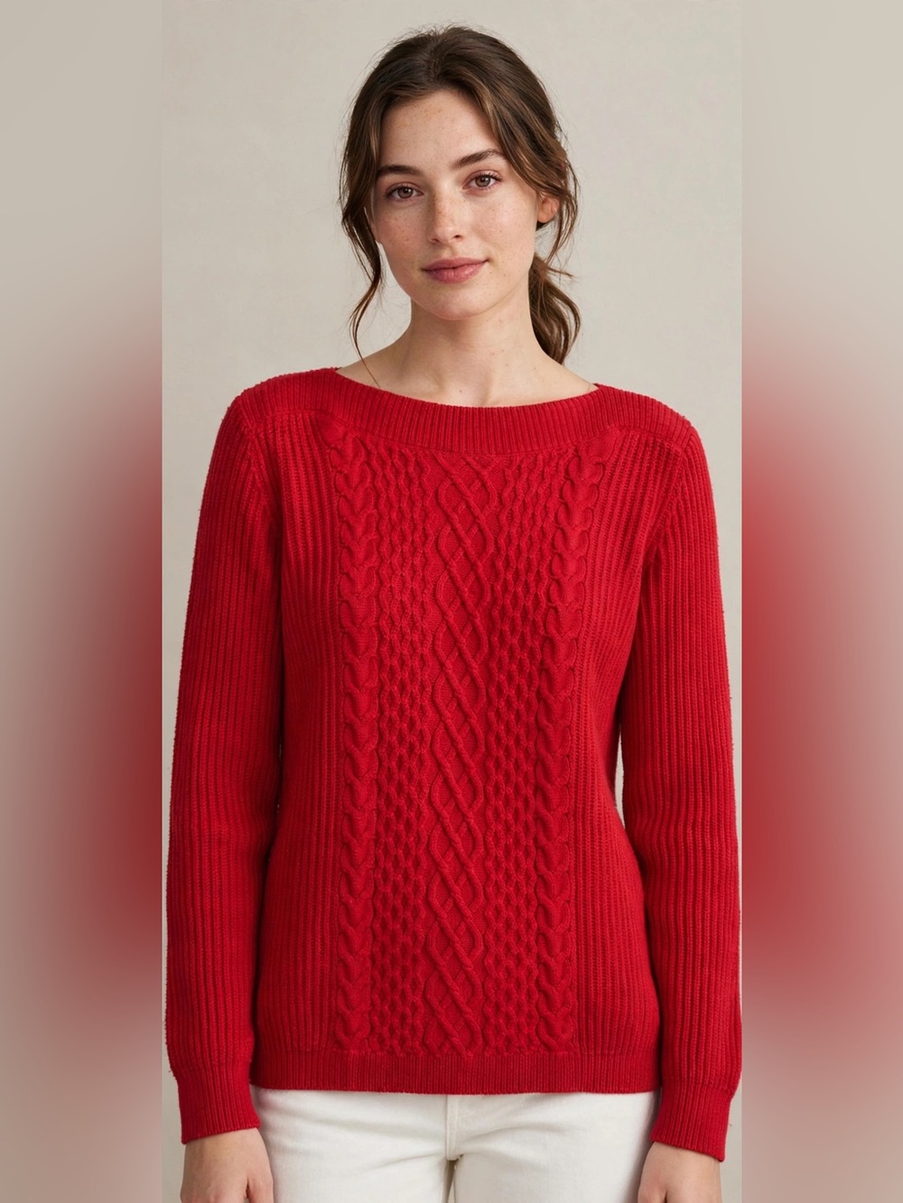Tommy Hilfiger Red Cable-Knit Crewneck Sweater